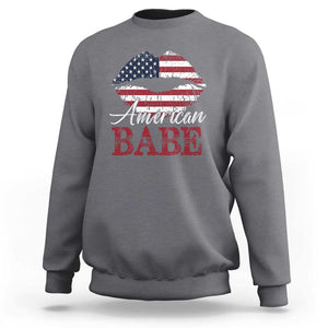 Funny 4th Of July Sweatshirt American Babe Flag Vintage Lips TS11 Charcoal Print Your Wear