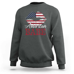 Funny 4th Of July Sweatshirt American Babe Flag Vintage Lips TS11 Dark Heather Print Your Wear