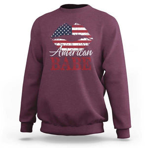 Funny 4th Of July Sweatshirt American Babe Flag Vintage Lips TS11 Maroon Print Your Wear