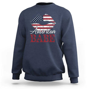 Funny 4th Of July Sweatshirt American Babe Flag Vintage Lips TS11 Navy Print Your Wear