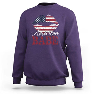 Funny 4th Of July Sweatshirt American Babe Flag Vintage Lips TS11 Purple Print Your Wear