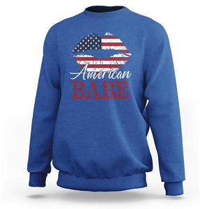 Funny 4th Of July Sweatshirt American Babe Flag Vintage Lips TS11 Royal Blue Print Your Wear