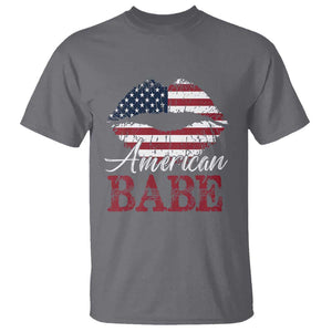 Funny 4th Of July T Shirt American Babe Flag Vintage Lips TS11 Charcoal Print Your Wear