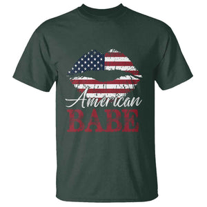 Funny 4th Of July T Shirt American Babe Flag Vintage Lips TS11 Dark Forest Green Print Your Wear