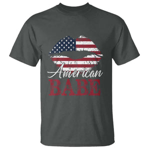 Funny 4th Of July T Shirt American Babe Flag Vintage Lips TS11 Dark Heather Print Your Wear