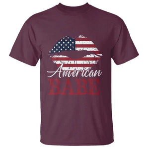 Funny 4th Of July T Shirt American Babe Flag Vintage Lips TS11 Maroon Print Your Wear