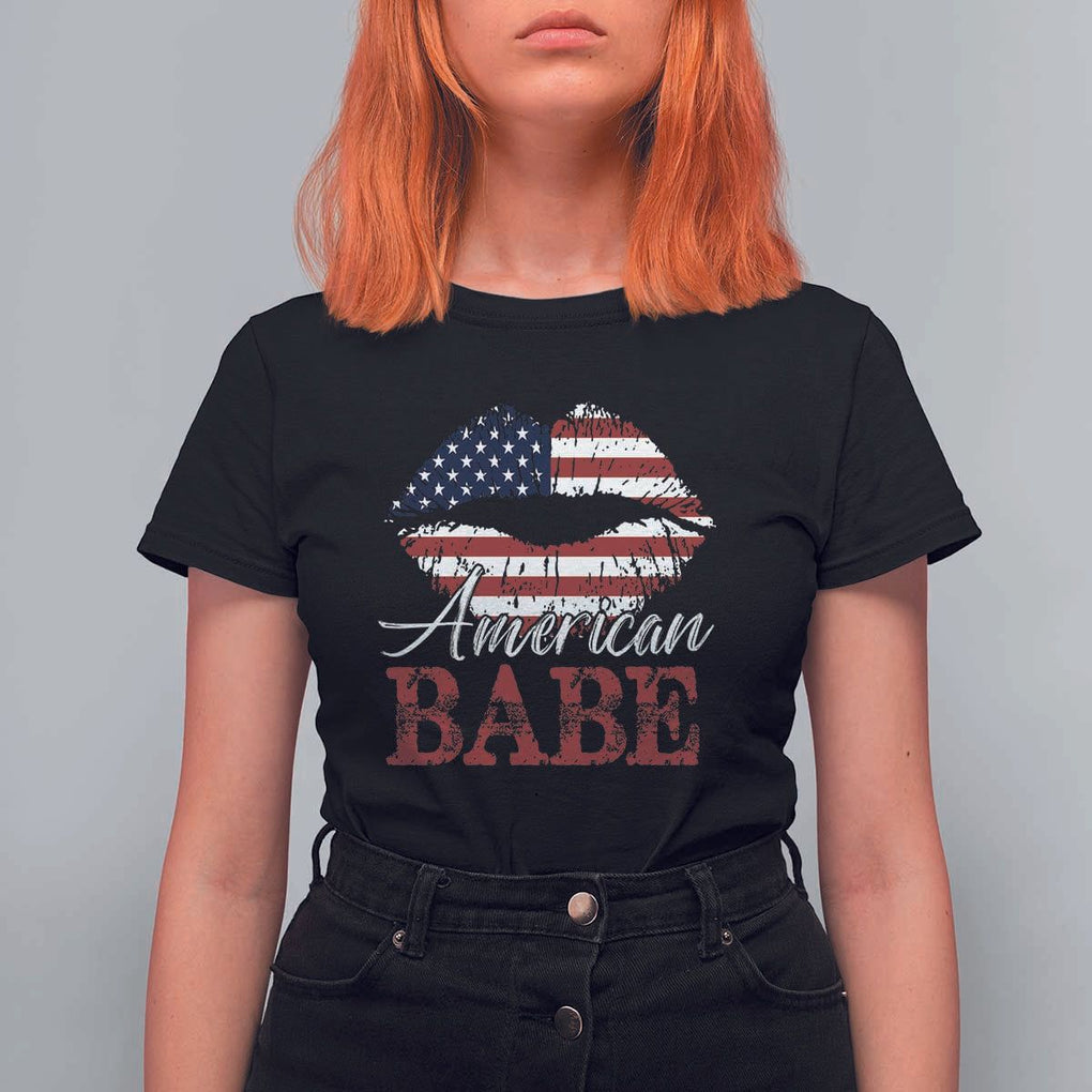 Funny 4th Of July T Shirt For Women American Babe Flag Vintage Lips TS11 Black Print Your Wear