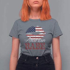 Funny 4th Of July T Shirt For Women American Babe Flag Vintage Lips TS11 Charcoal Print Your Wear