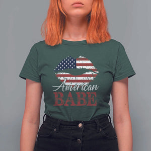 Funny 4th Of July T Shirt For Women American Babe Flag Vintage Lips TS11 Dark Forest Green Print Your Wear