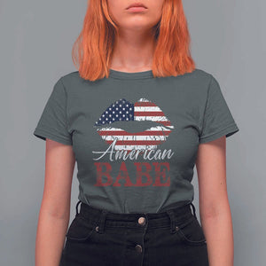 Funny 4th Of July T Shirt For Women American Babe Flag Vintage Lips TS11 Dark Heather Print Your Wear