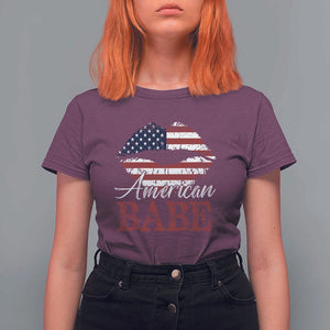 Funny 4th Of July T Shirt For Women American Babe Flag Vintage Lips TS11 Maroon Print Your Wear