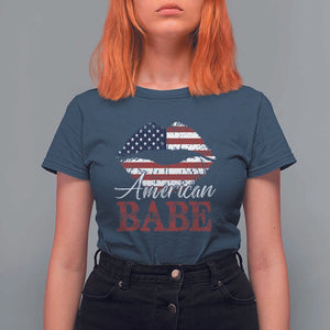 Funny 4th Of July T Shirt For Women American Babe Flag Vintage Lips TS11 Navy Print Your Wear