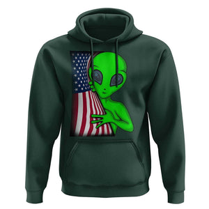 Funny 4th Of July Alien Hoodie USA American Flag UFO TS11 Dark Forest Green Print Your Wear