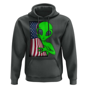 Funny 4th Of July Alien Hoodie USA American Flag UFO TS11 Dark Heather Print Your Wear