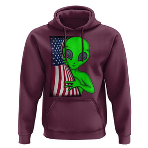 Funny 4th Of July Alien Hoodie USA American Flag UFO TS11 Maroon Print Your Wear