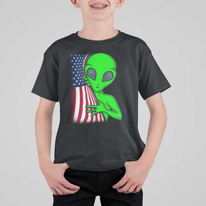 Funny 4th Of July Alien T Shirt For Kid USA American Flag UFO TS11 Black Print Your Wear