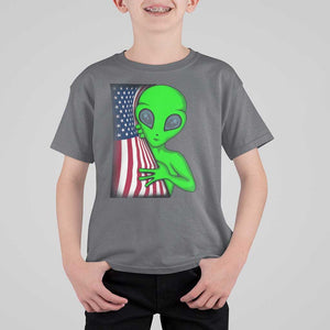 Funny 4th Of July Alien T Shirt For Kid USA American Flag UFO TS11 Charcoal Print Your Wear