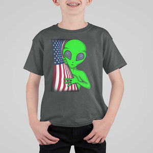 Funny 4th Of July Alien T Shirt For Kid USA American Flag UFO TS11 Dark Heather Print Your Wear