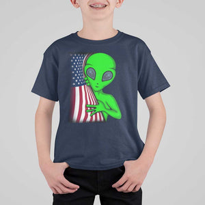 Funny 4th Of July Alien T Shirt For Kid USA American Flag UFO TS11 Navy Print Your Wear