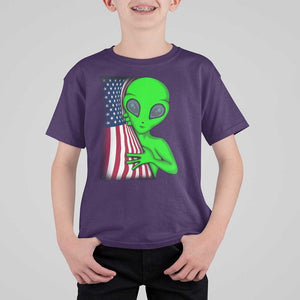 Funny 4th Of July Alien T Shirt For Kid USA American Flag UFO TS11 Purple Print Your Wear