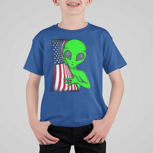 Funny 4th Of July Alien T Shirt For Kid USA American Flag UFO TS11 Royal Blue Print Your Wear