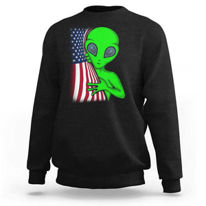 Funny 4th Of July Alien Sweatshirt USA American Flag UFO TS11 Black Print Your Wear