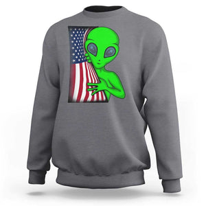 Funny 4th Of July Alien Sweatshirt USA American Flag UFO TS11 Charcoal Print Your Wear