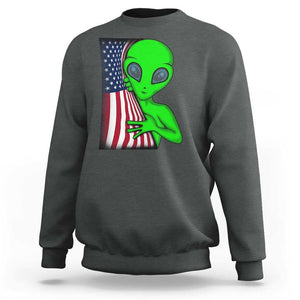 Funny 4th Of July Alien Sweatshirt USA American Flag UFO TS11 Dark Heather Print Your Wear