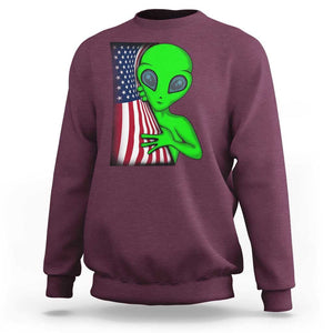 Funny 4th Of July Alien Sweatshirt USA American Flag UFO TS11 Maroon Print Your Wear