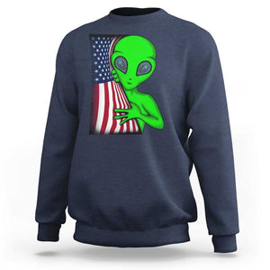 Funny 4th Of July Alien Sweatshirt USA American Flag UFO TS11 Navy Print Your Wear