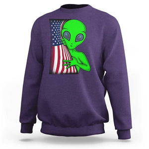 Funny 4th Of July Alien Sweatshirt USA American Flag UFO TS11 Purple Print Your Wear