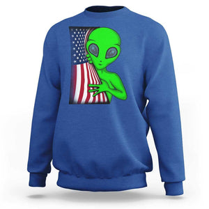 Funny 4th Of July Alien Sweatshirt USA American Flag UFO TS11 Royal Blue Print Your Wear