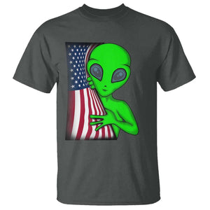 Funny 4th Of July Alien T Shirt USA American Flag UFO TS11 Dark Heather Print Your Wear