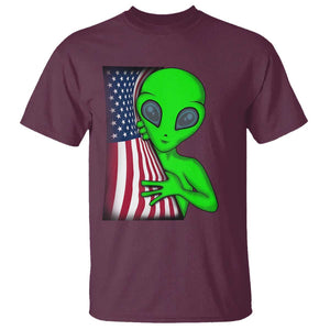 Funny 4th Of July Alien T Shirt USA American Flag UFO TS11 Maroon Print Your Wear