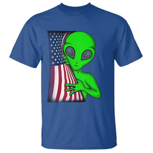 Funny 4th Of July Alien T Shirt USA American Flag UFO TS11 Royal Blue Print Your Wear