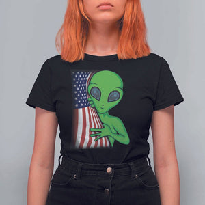 Funny 4th Of July Alien T Shirt For Women USA American Flag UFO TS11 Black Print Your Wear