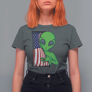 Funny 4th Of July Alien T Shirt For Women USA American Flag UFO TS11 Dark Heather Print Your Wear