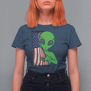 Funny 4th Of July Alien T Shirt For Women USA American Flag UFO TS11 Navy Print Your Wear