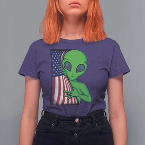 Funny 4th Of July Alien T Shirt For Women USA American Flag UFO TS11 Purple Print Your Wear