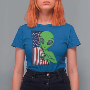 Funny 4th Of July Alien T Shirt For Women USA American Flag UFO TS11 Royal Blue Print Your Wear