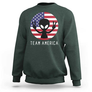 Funny 4th Of July Alien Sweatshirt Team America USA Flag UFO TS11 Dark Forest Green Print Your Wear