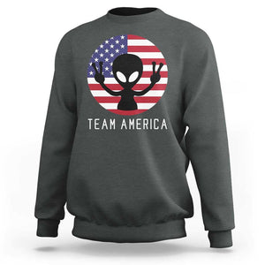 Funny 4th Of July Alien Sweatshirt Team America USA Flag UFO TS11 Dark Heather Print Your Wear