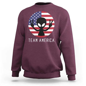 Funny 4th Of July Alien Sweatshirt Team America USA Flag UFO TS11 Maroon Print Your Wear