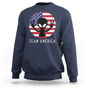 Funny 4th Of July Alien Sweatshirt Team America USA Flag UFO TS11 Navy Print Your Wear