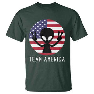 Funny 4th Of July Alien T Shirt Team America USA Flag UFO TS11 Dark Forest Green Print Your Wear