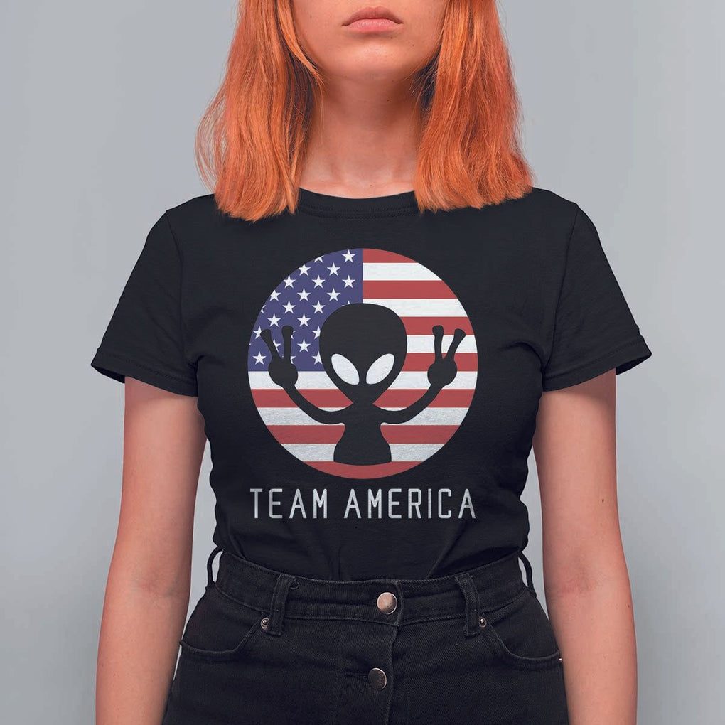 Funny 4th Of July Alien T Shirt For Women Team America USA Flag UFO TS11 Black Print Your Wear