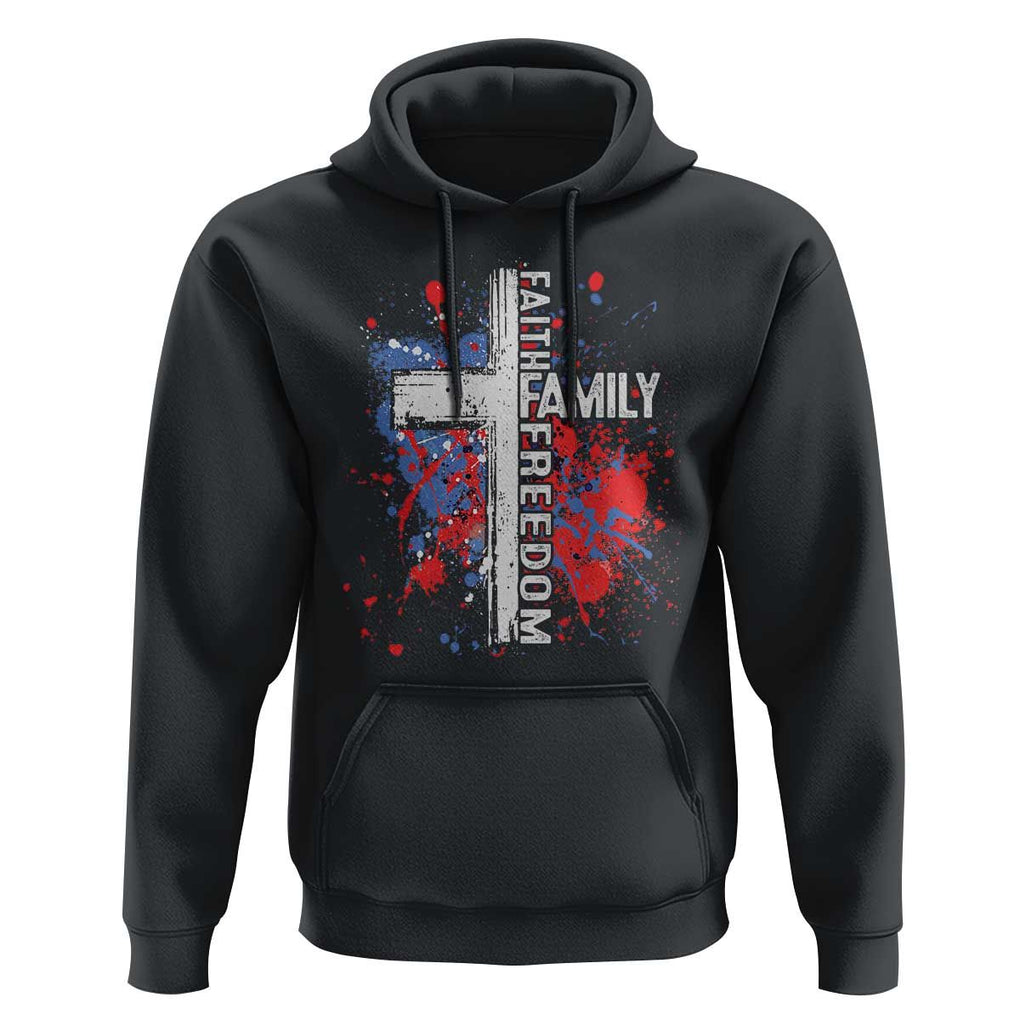 Patriotic Christian Hoodie Faith Family Freedom Vintage USA Flag Cross 4th Of July TS11 Black Print Your Wear