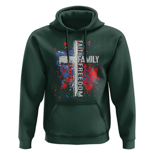 Patriotic Christian Hoodie Faith Family Freedom Vintage USA Flag Cross 4th Of July TS11 Dark Forest Green Print Your Wear