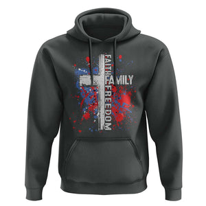 Patriotic Christian Hoodie Faith Family Freedom Vintage USA Flag Cross 4th Of July TS11 Dark Heather Print Your Wear