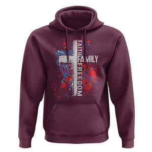 Patriotic Christian Hoodie Faith Family Freedom Vintage USA Flag Cross 4th Of July TS11 Maroon Print Your Wear